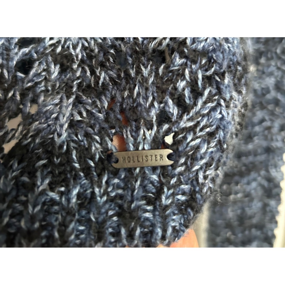 Hollister Blue Small Marled Knit Sweater Cropped Long Sleeve Casual Boho Y2K - Picture 5 of 9